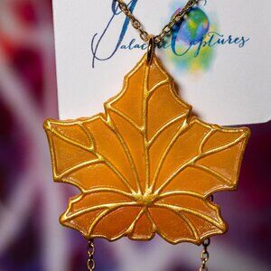 Galactic Captures Stained Glass Polymer Clay Maple Leaf Pendant